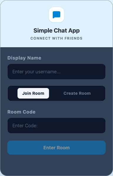 Screenshot of the Simple Chat App room entry interface